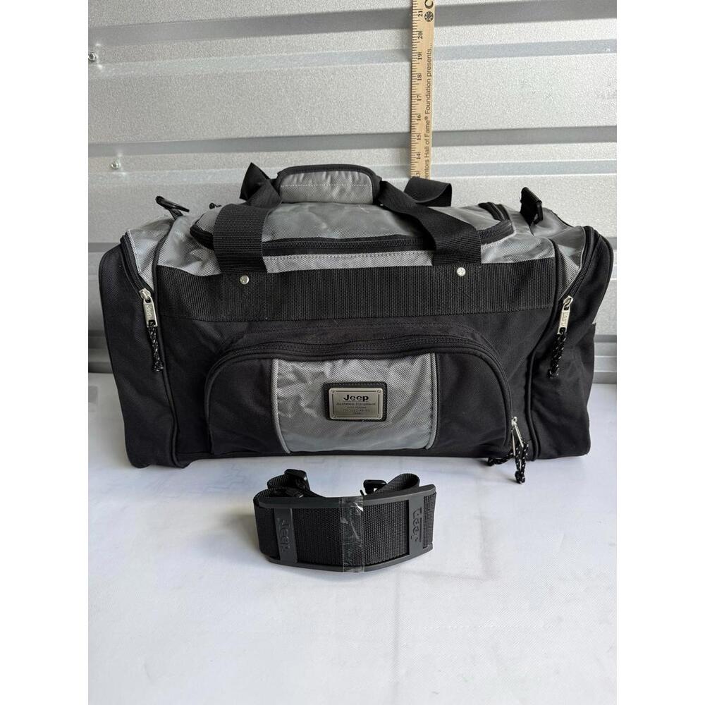 Jeep Authentic Equipment Duffel Bag Black Gray Nylon Travel Lugg Bag 24x10x10